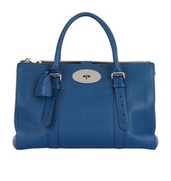 Small Bayswater Double Zip Tote, Leather, Blue, 10164265, DB/S/L, 2*